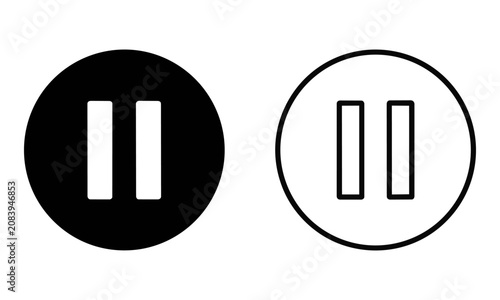 Minimalist pause button icons in solid black and outlined circle styles isolated on white background media player control concept