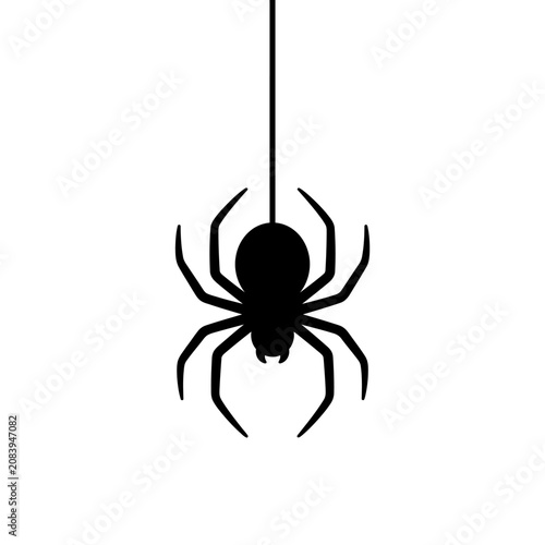 Φωτογραφία Black spider silhouette, hanging spider icon, creepy crawly symbol, insect illus