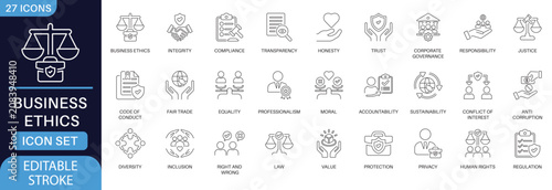 Photography Business ethics line icon set