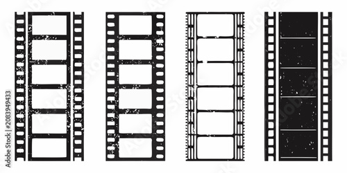 Obraz na płótnie Film reel frames with sprocket holes distressed vector illustration on white bac