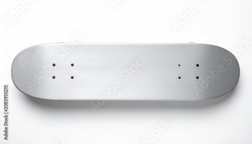 Blank Silver Skateboard Deck Top View Isolated on White Background, Ready for Customization