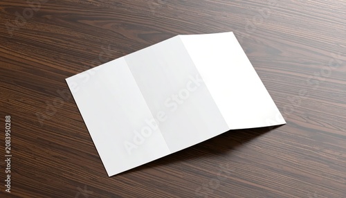 Blank Tri-fold Brochure Mockup on Dark Wood Background, Ready for Design