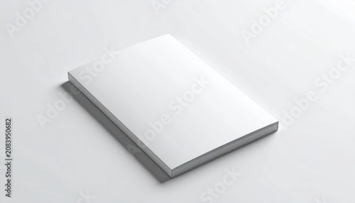 Blank white book on a clean, minimalist background with soft shadow, perfect for mockups and design.