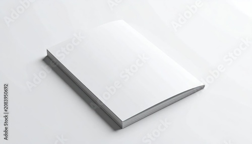 Blank white book or magazine mockup on a clean white background, perfect for design and branding.