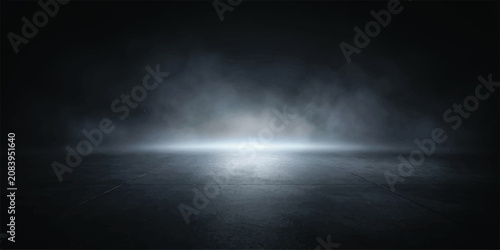 Luminous Mist Horizon Background. Brilliant central glow diffused through dense atmospheric fog above a sleek reflective surface. Premium cinematic texture for luxury showcases, product presentations 