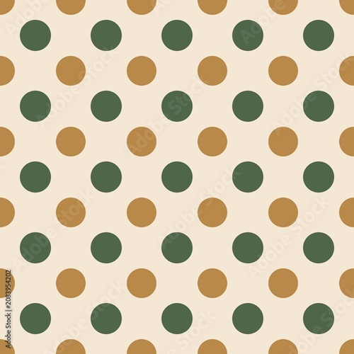 Autumn Polka Dot Seamless Pattern in Moss Green and Golden Brown
