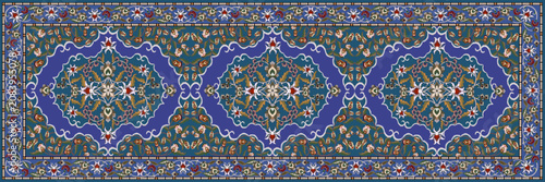 Luxury Persian Carpet Runner with Floral Medallions, Traditional Oriental Pattern and Decorative Border Vector