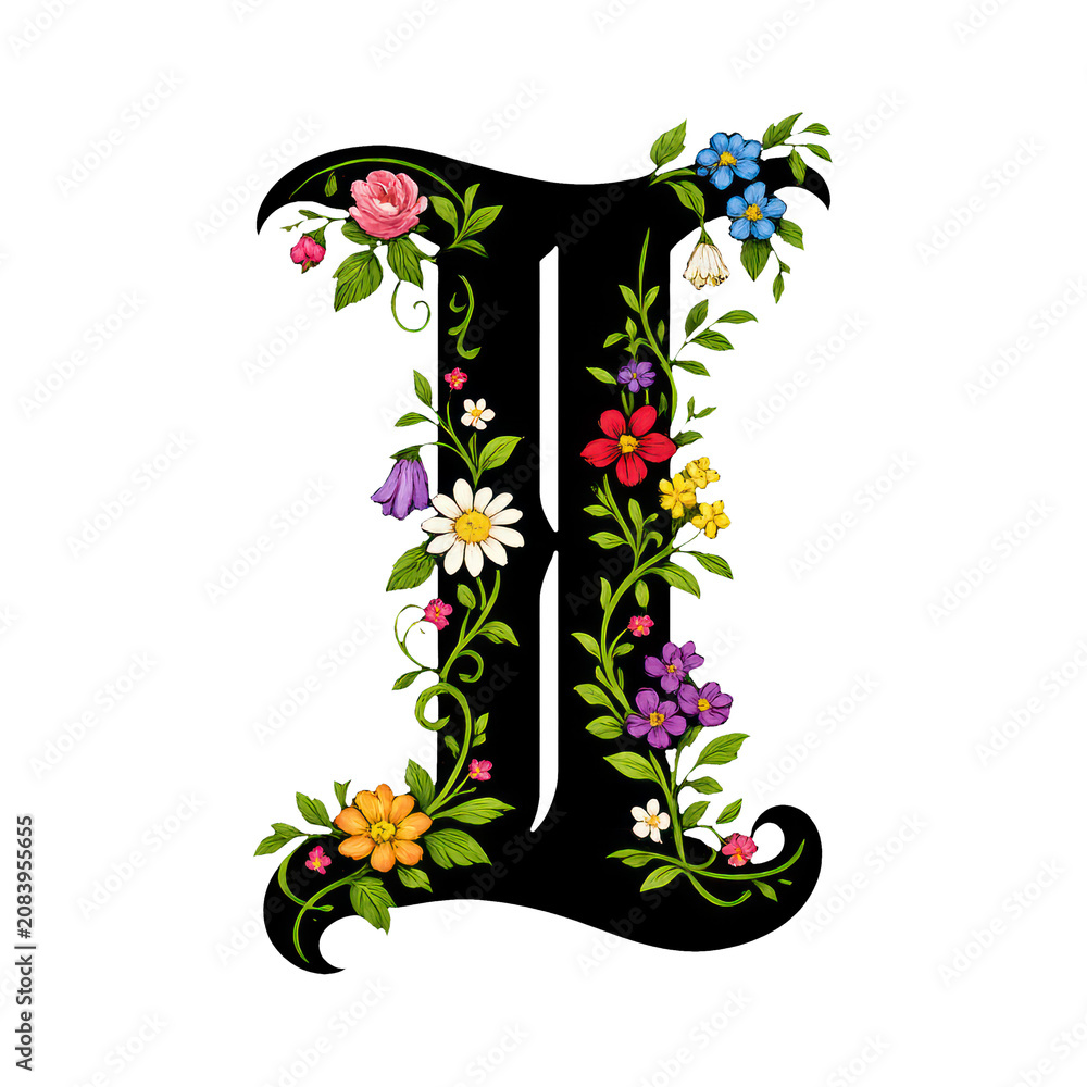 Obraz premium PNG Floral letter I illustration