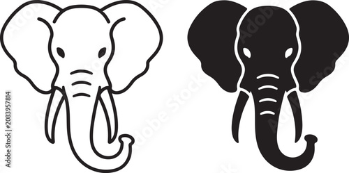 фотографія Minimalist elephant head vector icons, black and white elephant face line art, m