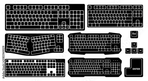 Fotografie Keyboard silhouette vector illustration collection with mechanical gaming and er