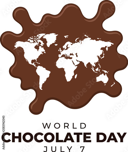 World Chocolate Day is celebrated with a melted cocoa splash shaped like a global map on a clean white background.