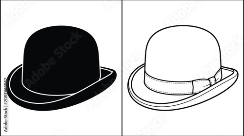 фотографія Bowler Hats Set with a Classic Black Silhouette and an Outlined Version Featurin