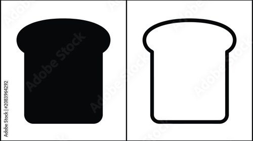 Bread Slice Icon Set with Both Black Filled and Outline Variations for Versatile Design, Template Element