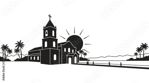 фотографія Silhouette Vector Illustration of Historic Orthodox Church Cathedral with Towers