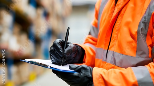 Safety officer performing a thorough safety audit in a factory setting.