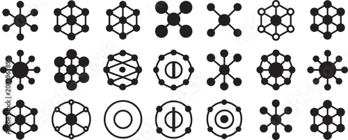 Tableau sur toile Social Network Node Icon Set with Geometric Circles and Connected Points for Tec