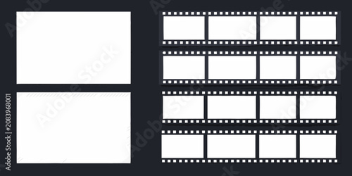 Konstfotografi Film negative strips and blank frames on a dark background