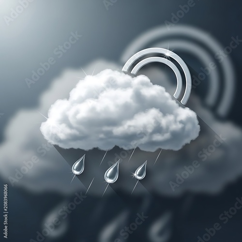 Rainy weather with cloudy sky and raindrops.