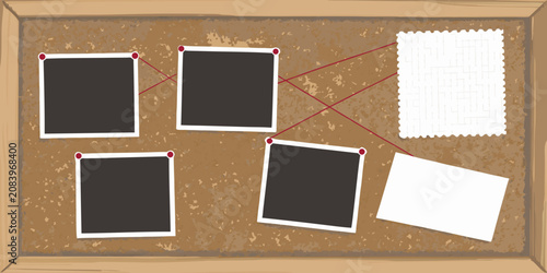 Corkboard with photographs and notes vector illustration
