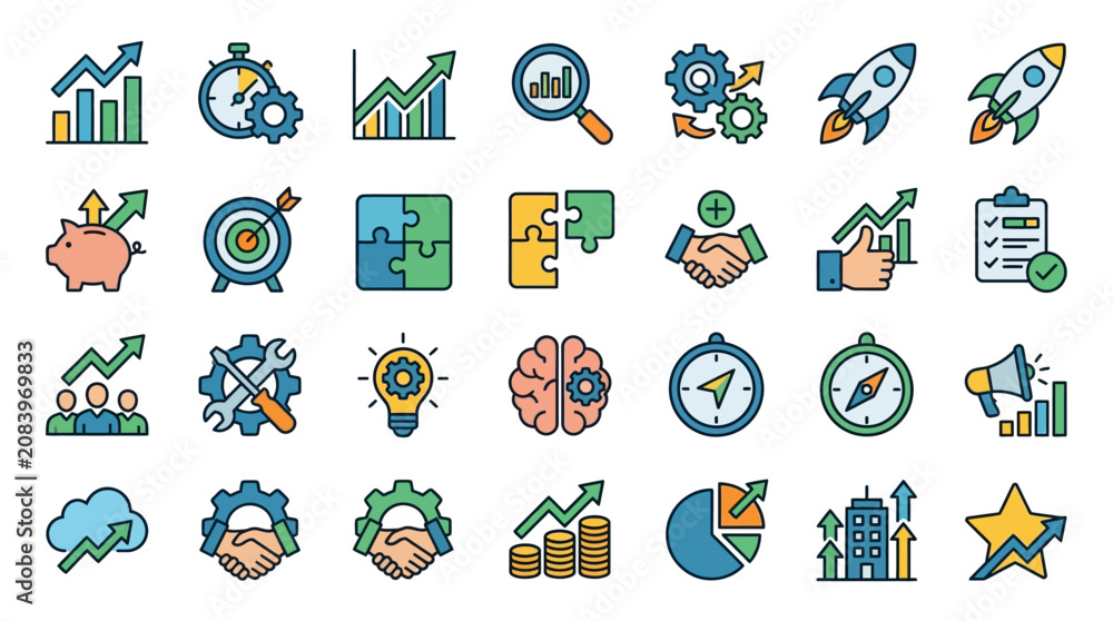 Fototapeta premium Business icons for strategy and growth.