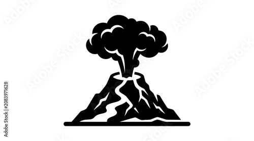 Fotografie Black silhouette of an erupting volcano.