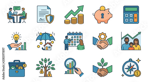 Business finance icons and symbols.
