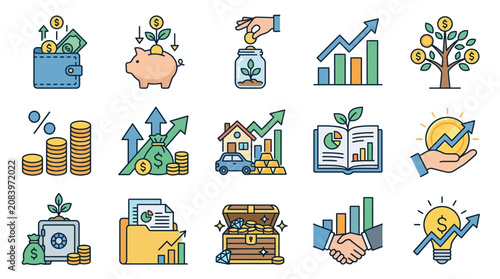 Financial icons for business growth.
