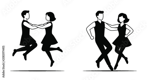 Bild auf Leinwand Dancers Couple Set with Two Outlines of Traditional Irish Jig Steps in Black and