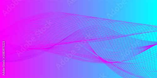Modern futuristic background featuring elegant overlapping abstract wave lines in bright magenta pink over a blue and cyan gradient background.