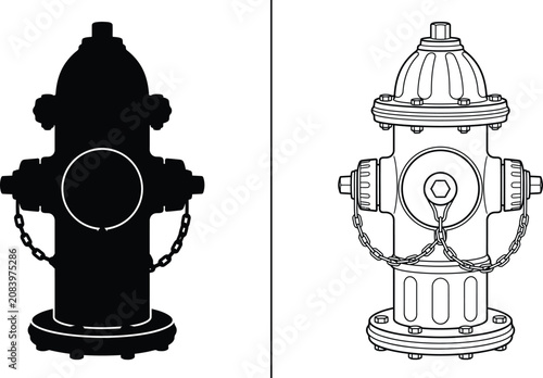 Konstfotografi Fire Hydrants on Background with Minimalist Graphic Silhouettes and Outlines for