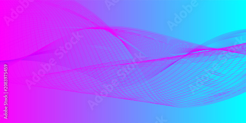 Modern futuristic background featuring elegant overlapping abstract wave lines in bright magenta pink over a blue and cyan gradient background.