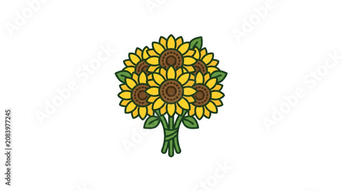 A beautiful bouquet of sunflowers tied with a green ribbon.