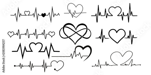 Photos Heartbeat pulse line and infinity heart vector design elements
