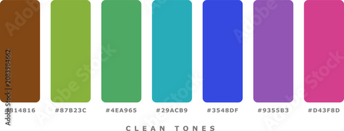 Foto Clean tones color swatches collection featuring balanced shades and hex codes for modern user interface and graphic design