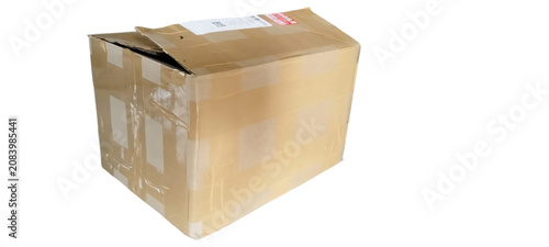 A simple brown corrugated cardboard shipping box isolated on a white background for logistics and delivery packaging concepts