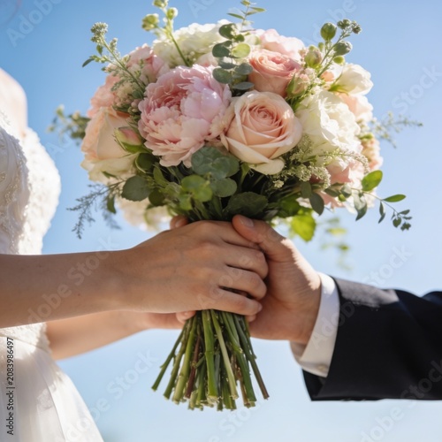 bride and groom holding hands