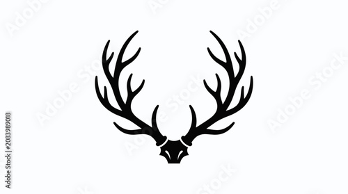 Black Stag Antlers Silhouette Isolated on White Background, Wildlife Symbol