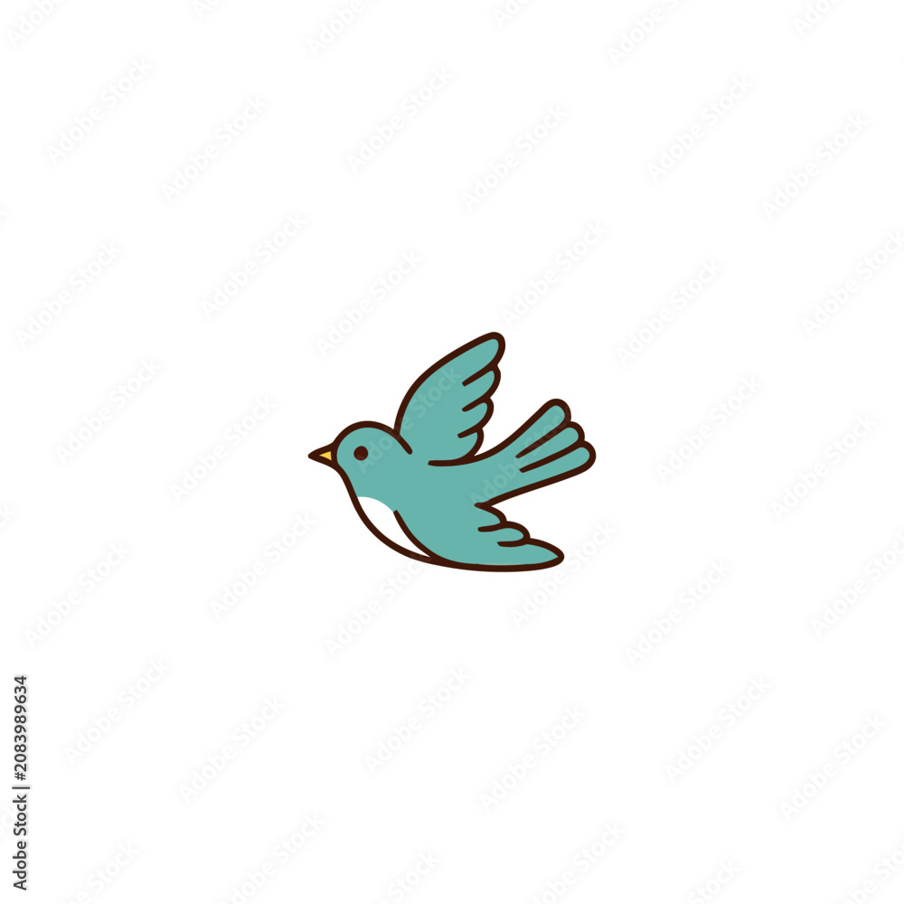 Fototapeta premium Minimalist vector illustration of a small blue bird flying.
