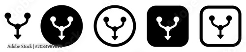 Foto Git merge icon set with branch, repository and version control symbols in solid circle, square and outline styles