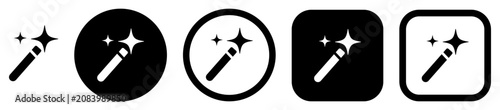 Foto Magic wand icon set with AI enhance and sparkle symbols in solid circle, square and outline styles