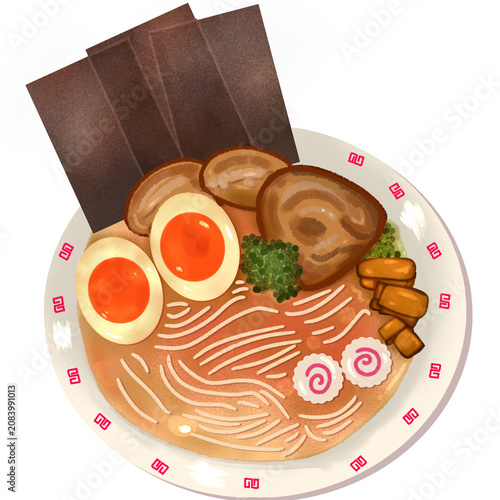Illustration of delicious Japanese ramen noodles.