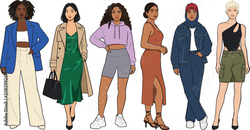 Cuadro en lienzo Diverse Women's Fashion Collection with Casual, Street Style, Modest Wear, Elega