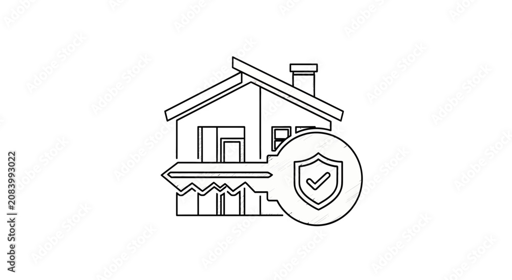 Fototapeta premium House key with shield icon symbol of security and protection concept