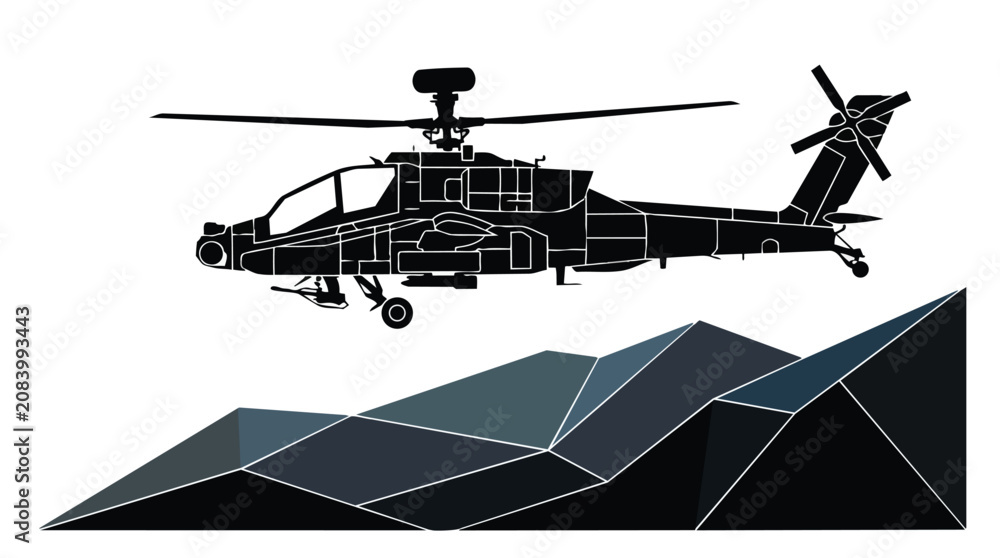 Fototapeta premium Silhouette of an AH 64 Apache attack helicopter.