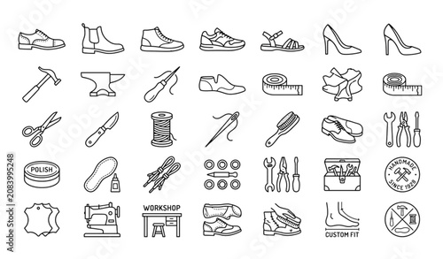 Tableau sur toile Shoemaker and Cobbler Line Icon Set
