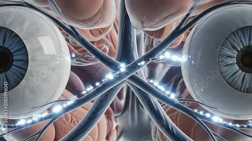 Detailed Anatomical Eye-Brain Visual Pathway Model Showcasing Neural Connections and Eye Integration for Educational Neuroscience Display in 3D