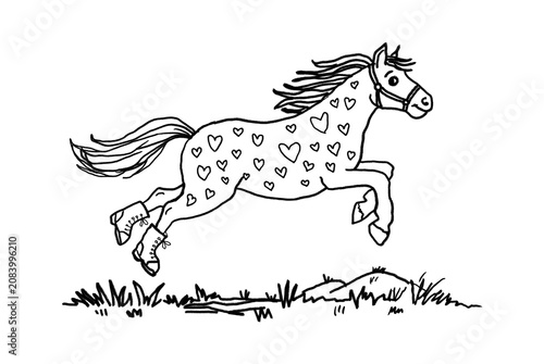 Hand Drawn Black Line Art Illustration of a Running Horse
