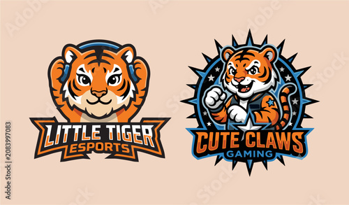 Set of Two Cute Tiger Mascot Logos for Little Tiger and Cute Claws Esports Teams