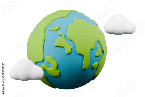 3d earth icon. planet environment concept. cartoon style for eco ads. climate visual isolated on white transparent background. 3d render.