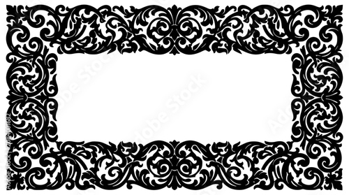 Ornate Baroque Style Floral Border Frame in Black and White